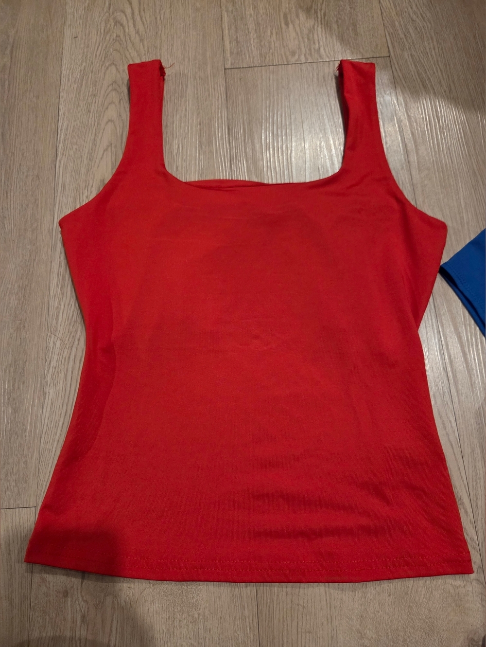 Set Of 2 Women's Red Tank Top/blue Top - Classic Square Neck Xs